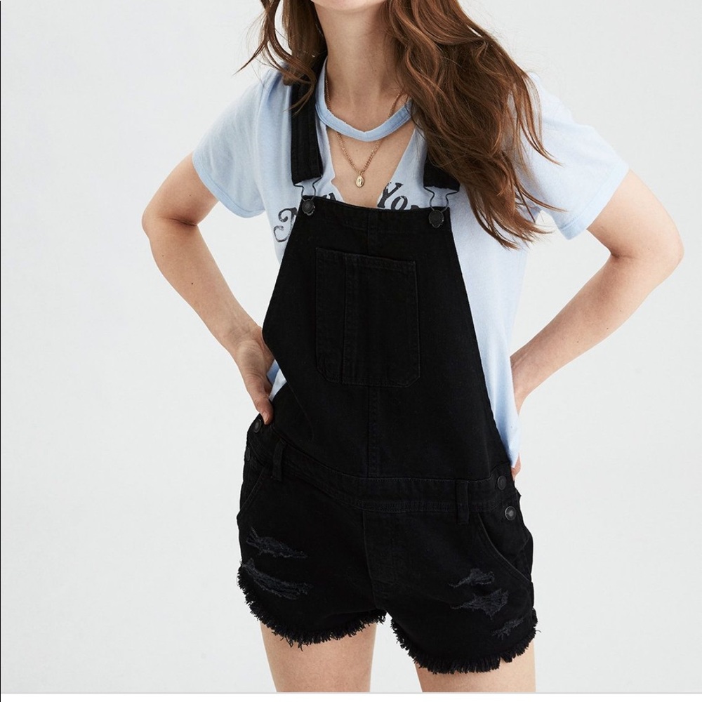 American Eagle Black Denim Overalls